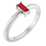 Straight Baguette Lab-Grown Ruby Stackable Ring in Gold