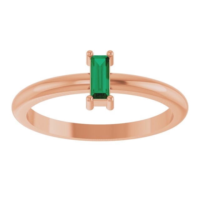 Straight Baguette Lab-Grown Emerald Stackable Ring in Rose Gold