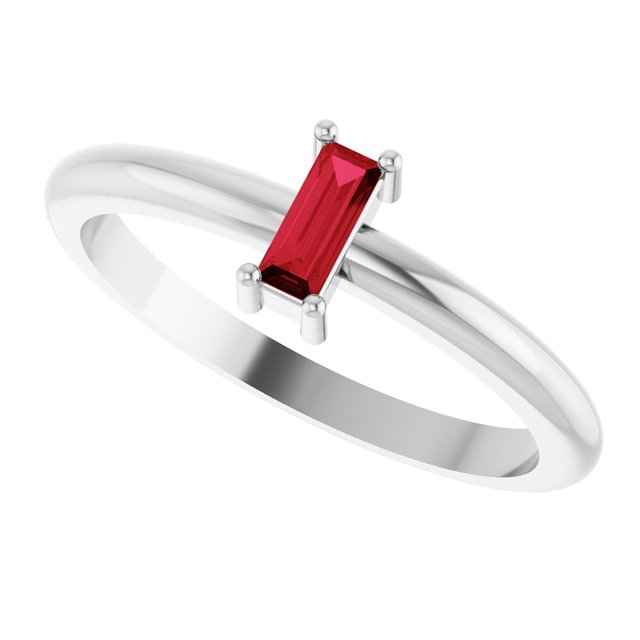 Straight Baguette Lab-Grown Ruby Stackable Ring in Gold