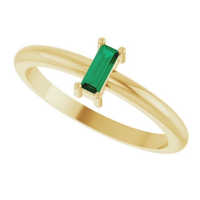 Straight Baguette Lab-Grown Emerald Stackable Ring in Yellow Gold