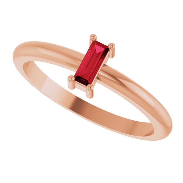 Straight Baguette Lab-Grown Ruby Ring in Gold and Platinum