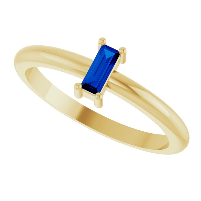 Straight Baguette Lab-Grown Blue Sapphire Ring in Gold and Platinum