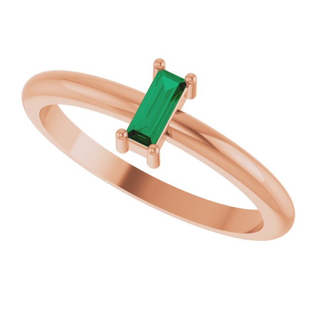 Straight Baguette Lab-Grown Emerald Stackable Ring in Rose Gold