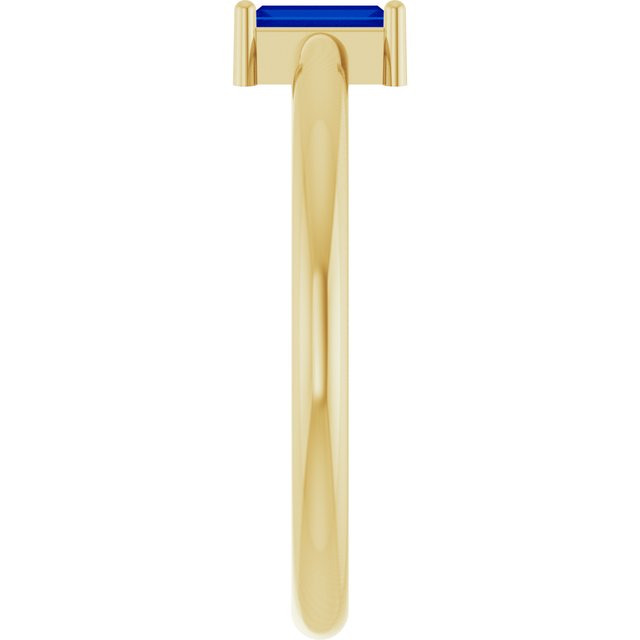 Straight Baguette Lab-Grown Blue Sapphire Ring in Gold and Platinum