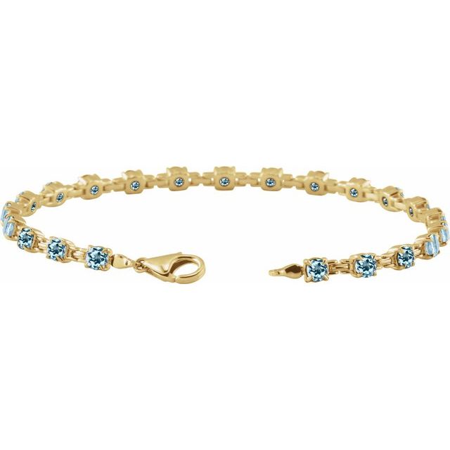 Round Natural Sky Blue Topaz Line Bracelet In Gold & Platinum