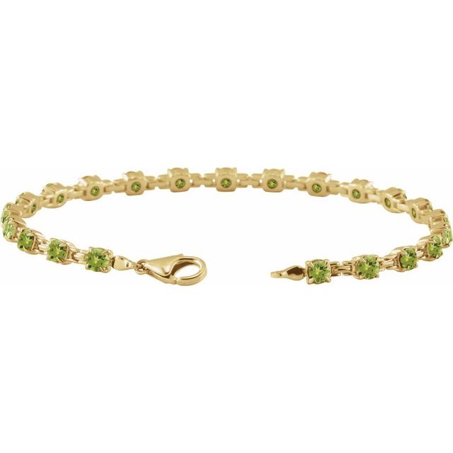 Round Natural Peridot Line Bracelet In Gold & Platinum