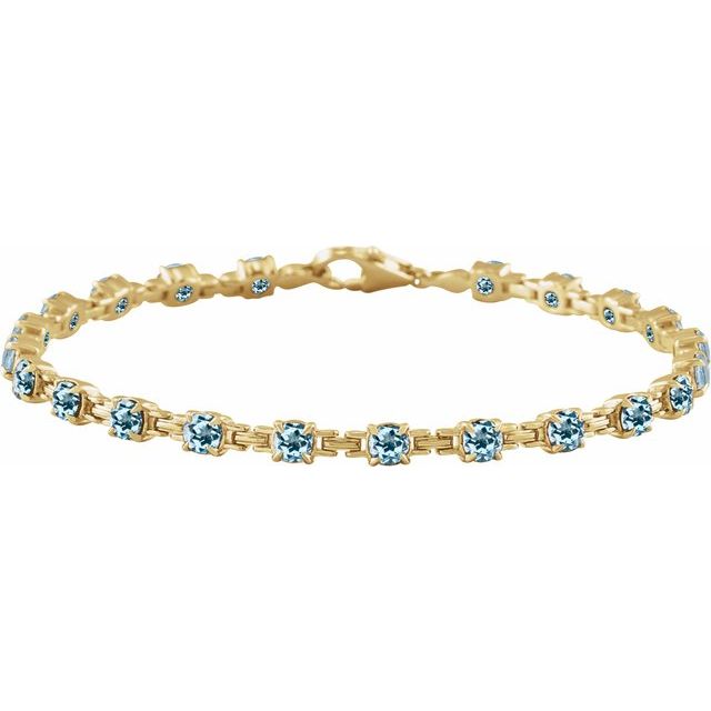 Round Natural Sky Blue Topaz Line Bracelet In Gold & Platinum