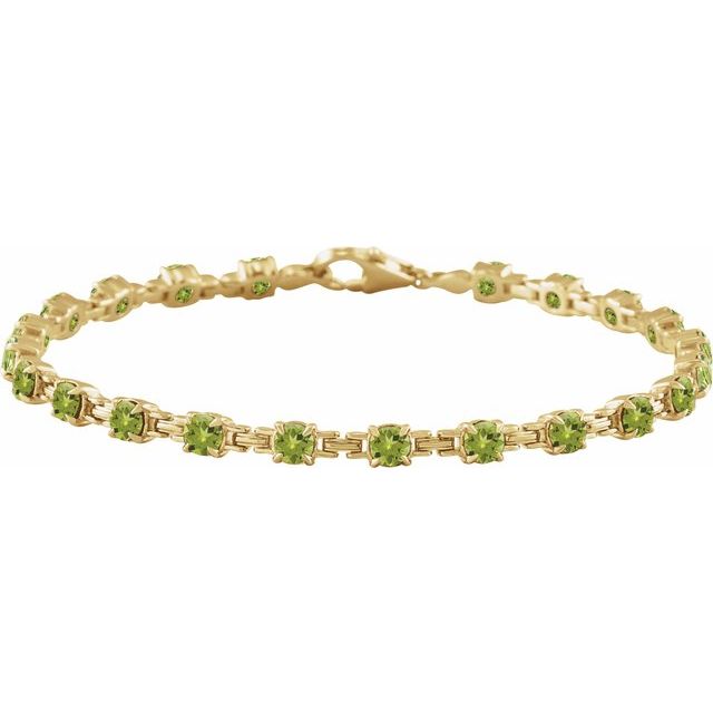 Round Natural Peridot Line Bracelet In Gold & Platinum