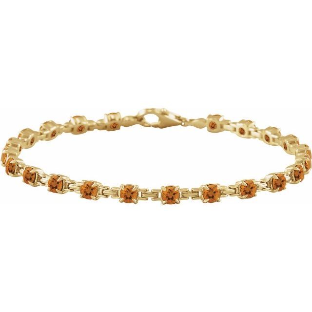 Round Natural Citrine Line Bracelet In Gold & Platinum