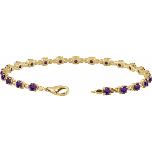 Round Natural Amethyst Line Bracelet In Gold & Platinum