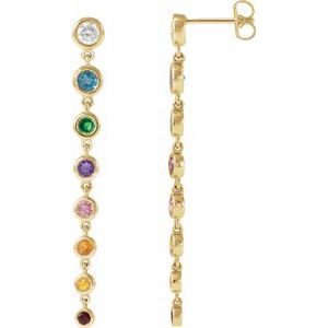 Multi-Gemstone & Diamond Round Drop Earrings in Gold and Platinum
