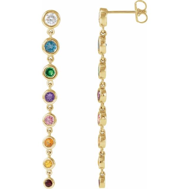 Multi-Gemstone & Diamond Round Drop Earrings in Gold and Platinum