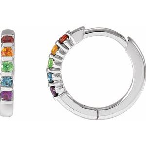 Multi-Gemstone Round Hoop Earrings in Gold and Platinum