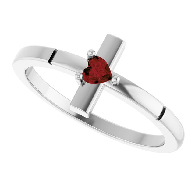 Heart Mozambique Garnet Crosses Ring in Gold and Platinum