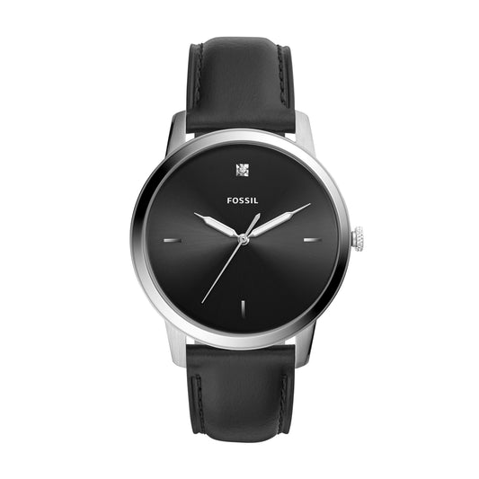 Fossil Men S the Minimalist Carbon Series Three-Hand Black Leather Watch FS5497