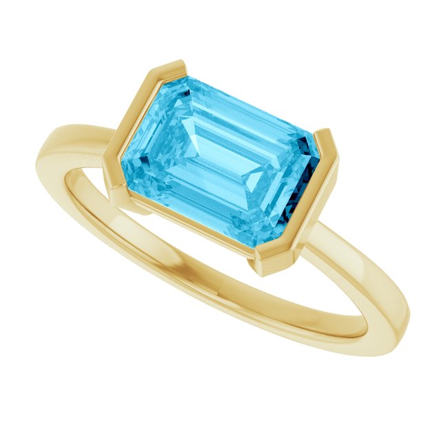 Lab-Grown Aqua Sapphire Yellow Gold Solitaire Ring in | emerald