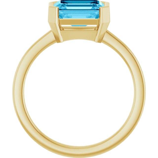 Lab-Grown Aqua Sapphire Yellow Gold Solitaire Ring in | emerald