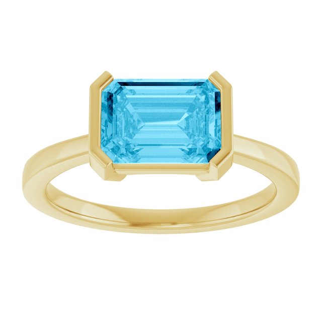 Lab-Grown Aqua Sapphire Yellow Gold Solitaire Ring in | emerald