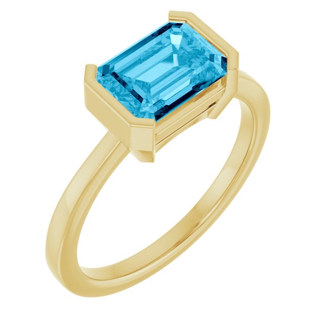 Lab-Grown Aqua Sapphire Yellow Gold Solitaire Ring in | emerald