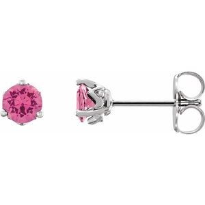 Pink Spinel Round Stud Earrings in Gold and Platinum