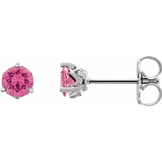 Pink Spinel Round Stud Earrings in Gold and Platinum