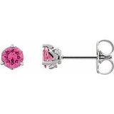 Pink Spinel Round Stud Earrings in Gold and Platinum