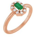 Emerald Lab-Grown Emerald & Diamond Halo Ring in Rose Gold