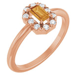 Emerald Citrine Halo Ring with Diamond Accents in Gold