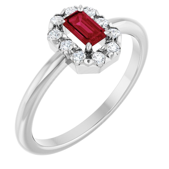 Emerald Lab-Grown Ruby Halo Ring with Diamond Accents in Platinum