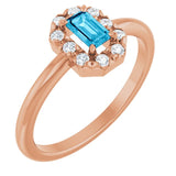 Emerald Aquamarine Halo Ring with Diamond Accents in Rose Gold