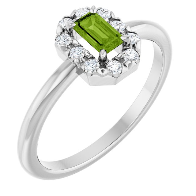Emerald Peridot Halo Ring with Diamond Accents in White Gold