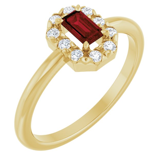 Emerald Mozambique Garnet Halo Ring with Diamond Accents in Gold