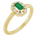 Emerald Emerald Halo Ring with Diamond Accents in Yellow Gold