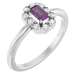 Emerald Lab-Grown Alexandrite & Diamond Halo Ring in White Gold