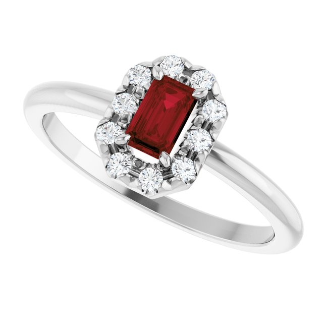 Emerald Mozambique Garnet Halo Ring with Diamond Accents in Platinum