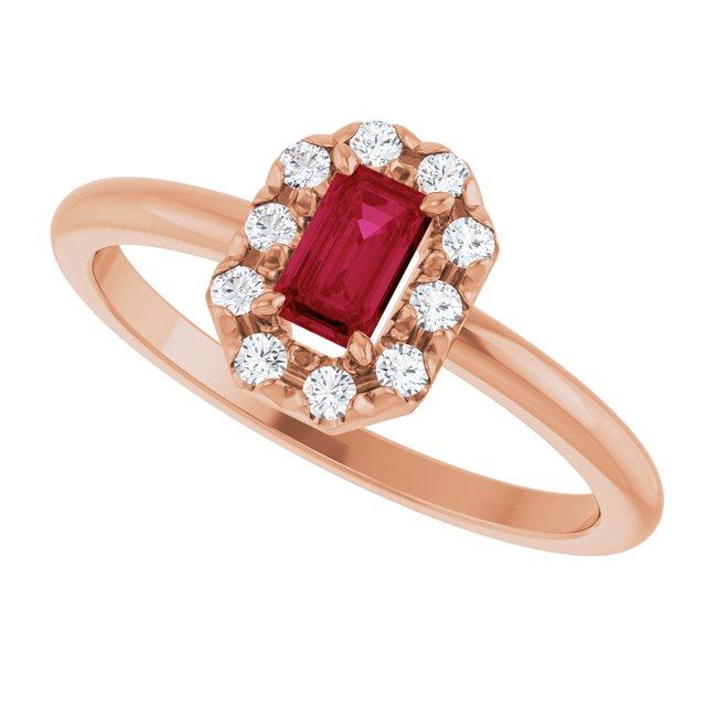 Emerald Ruby Halo Ring with Diamond Accents in Gold