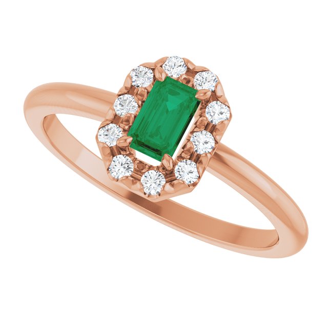 Emerald Lab-Grown Emerald & Diamond Halo Ring in Rose Gold