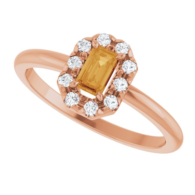 Emerald Citrine Halo Ring with Diamond Accents in Gold