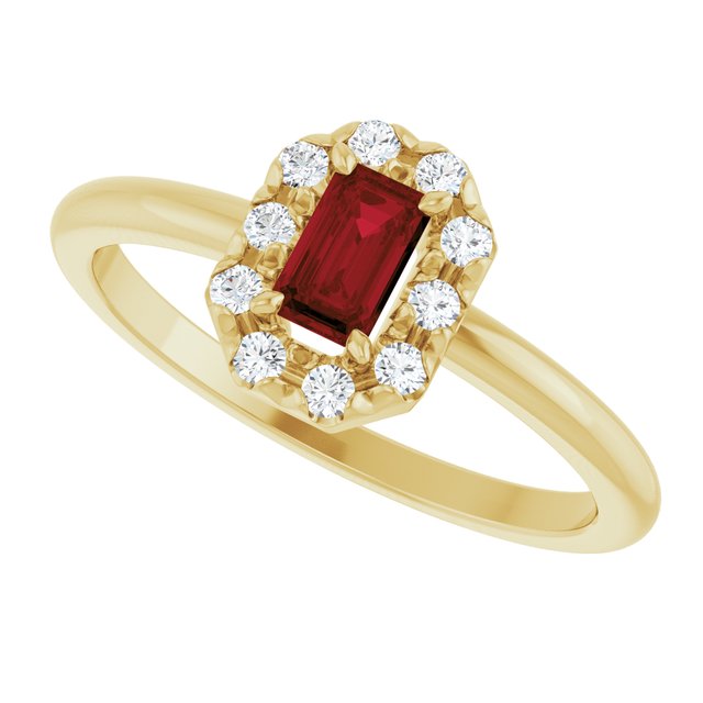 Emerald Mozambique Garnet Halo Ring with Diamond Accents in Gold