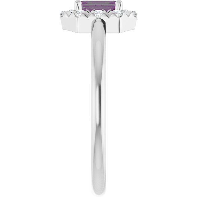 Emerald Lab-Grown Alexandrite & Diamond Halo Ring in White Gold