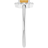 Emerald Citrine Halo Ring with Diamond Accents in Platinum