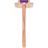 Emerald Amethyst Halo Ring with Diamond Accents in Rose Gold