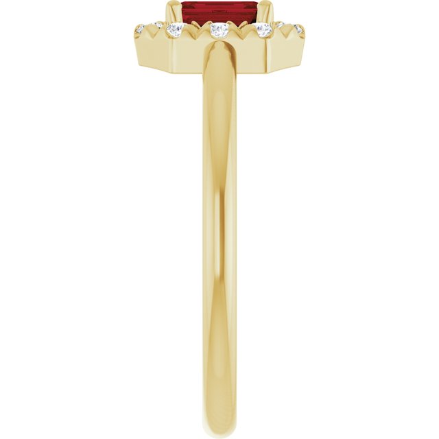 Emerald Mozambique Garnet Halo Ring with Diamond Accents in Gold
