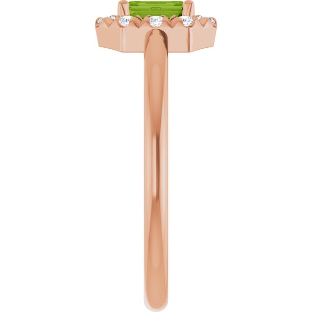 Emerald Peridot Halo Ring with Diamond Accents in Rose Gold