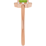 Emerald Peridot Halo Ring with Diamond Accents in Rose Gold