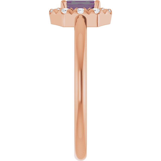Emerald Lab-Grown Alexandrite & Diamond Halo Ring in Rose Gold