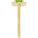 Emerald Peridot Halo Ring with Diamond Accents in Yellow Gold