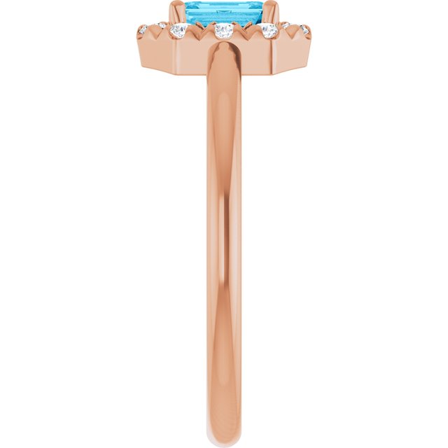 Emerald Aquamarine Halo Ring with Diamond Accents in Rose Gold
