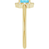 Emerald Aquamarine Halo Ring with Diamond Accents in Yellow Gold