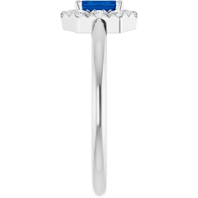 Emerald Lab-Grown Blue Sapphire & Diamond Halo Ring in White Gold